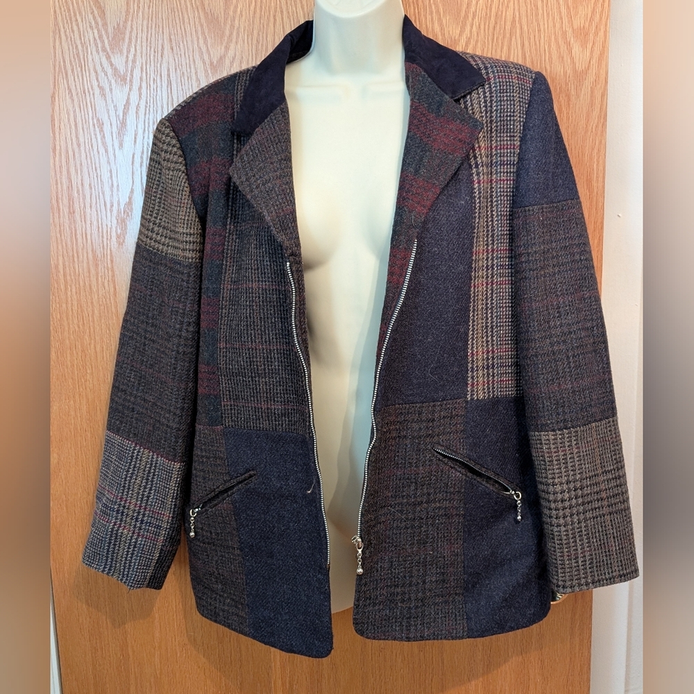 Vintage Wool Patchwork Jacket Size 10 - image 2